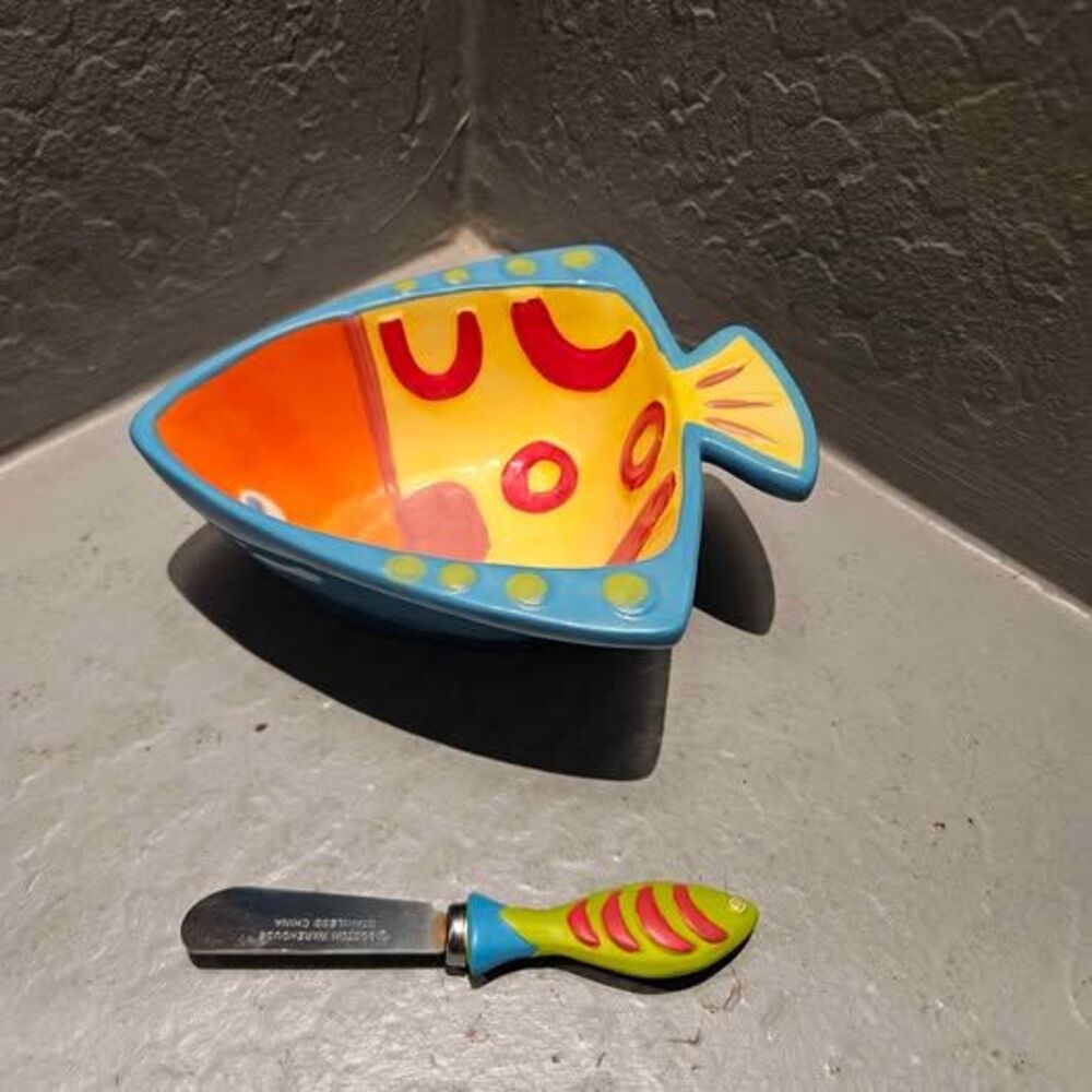 Boston Warehouse Fish Dip Bowl and Spreader Set